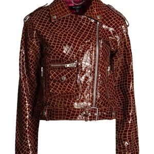 Muubaa Brown Crocodile effect Embossed Leather Jacket